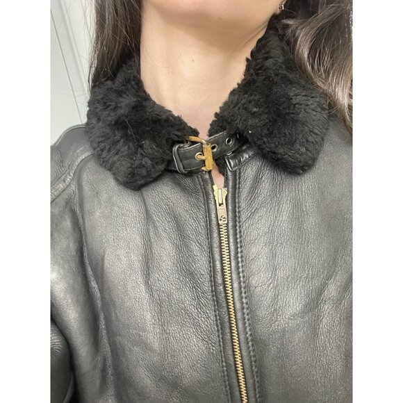 KENZO Women’s Genuine Leather SHEARLING LEATHER JACKET Coat Black Small EU 38 - Picture 3 of 10